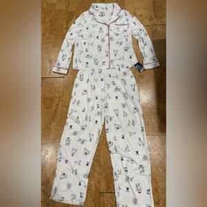 Adorable NWT kate spade White Pajama Set with Animal Print Size Women’s Large